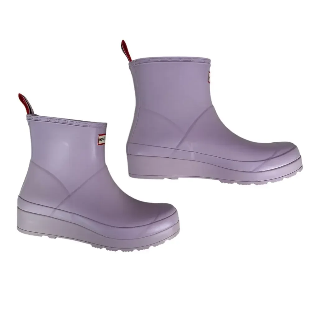 Hunter Play Short Rain Boots Womens 9 Black‎ WP Rubber Tempered Mauve Purple